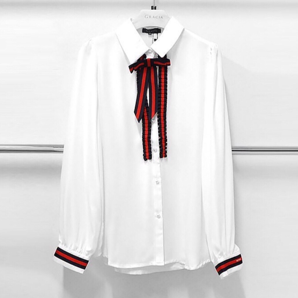 GRACIA LONG SLEEVES RIBBON BOW SHIRT - Picture 2 of 3